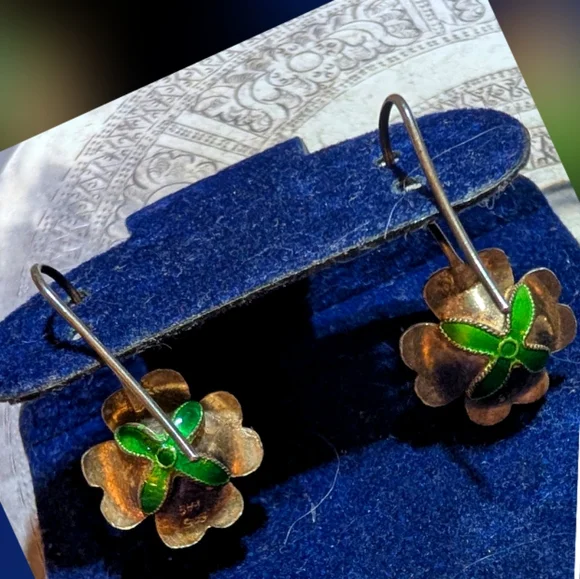 RARE Vintage Mint Sterling Guilloche Enamel Designer Signed Earrings - Picture 2 of 8